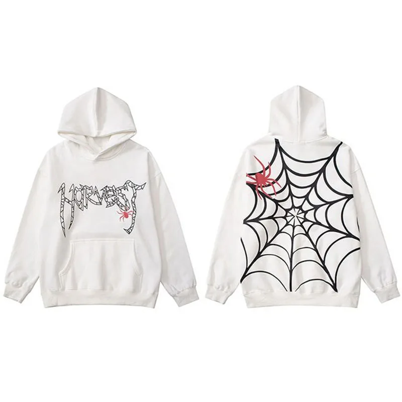 

American traf spider web printed sweater for men and women in autumn and winter Y2k fashion oversize vintage loose hoodie