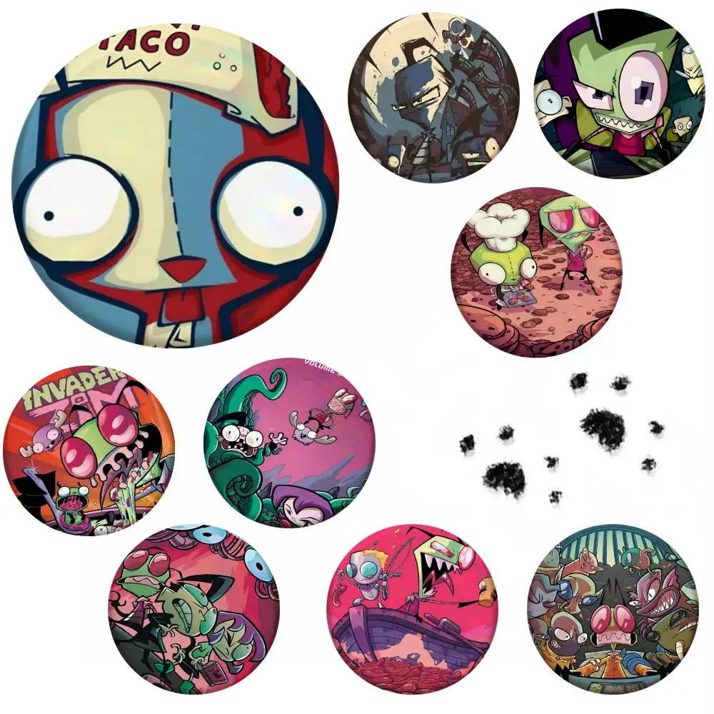 Cartoon Invader Zim Anime Badge Tinplate Meme Round Brooch For Hat Bag Creative Lapel Jewelry Accessories Gifts