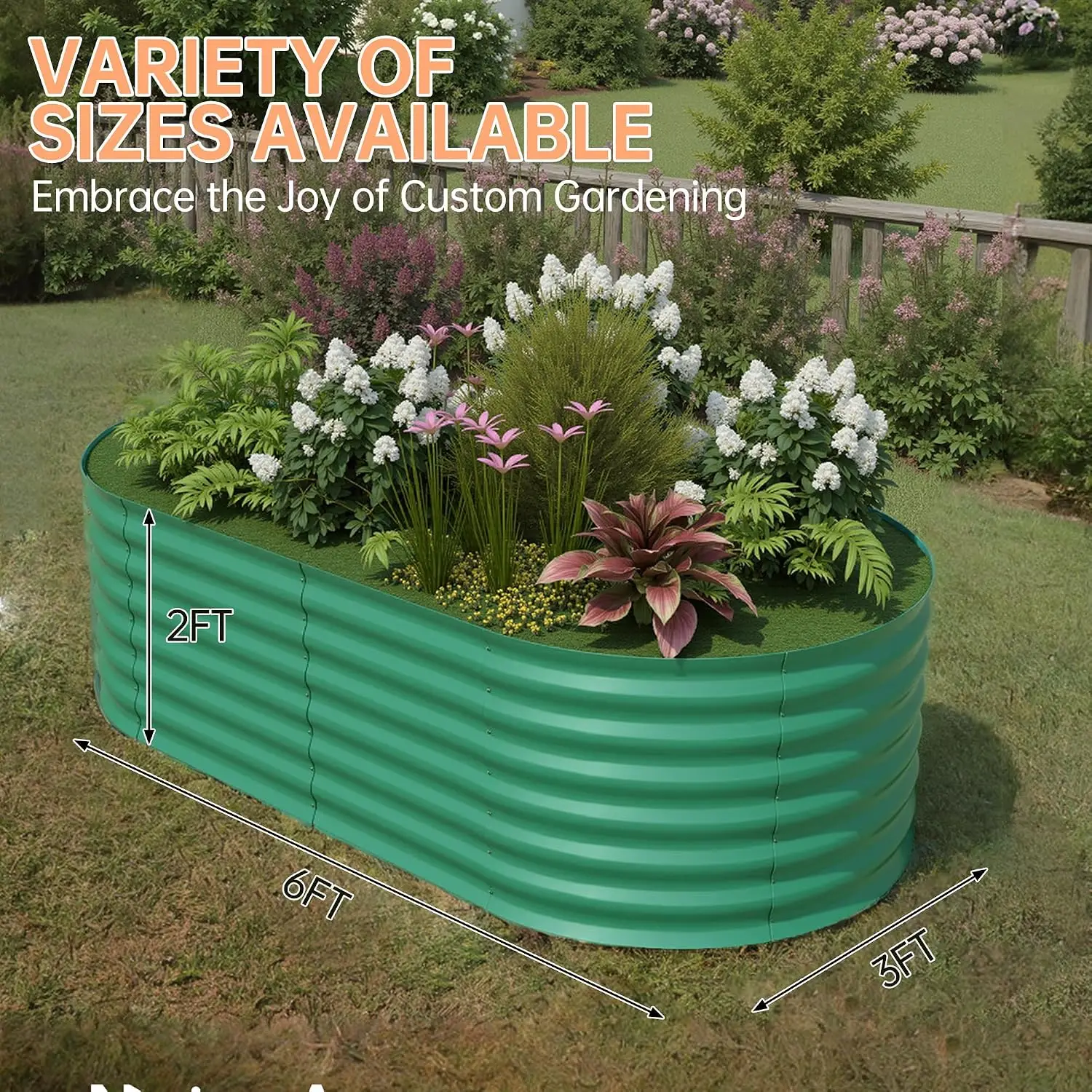 6x3x2ft Galvanized Raised Garden Bed, Oval Outdoor Metal Planter Box, Customized
