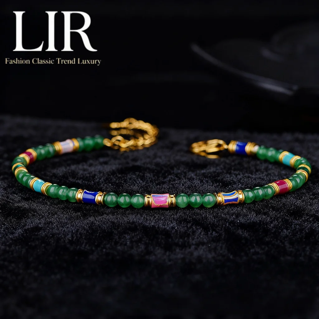 

S925 Silver Bracelet: Natural Jadeite "Lucky Gems" Colorful Enamel | Trendy Women's + Jewelry Cert