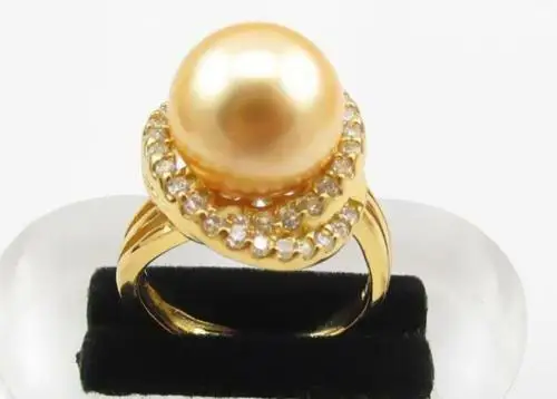 

NEW AAA 12-13mm South Sea Genuine Golden Pearl Rings fine jewelry