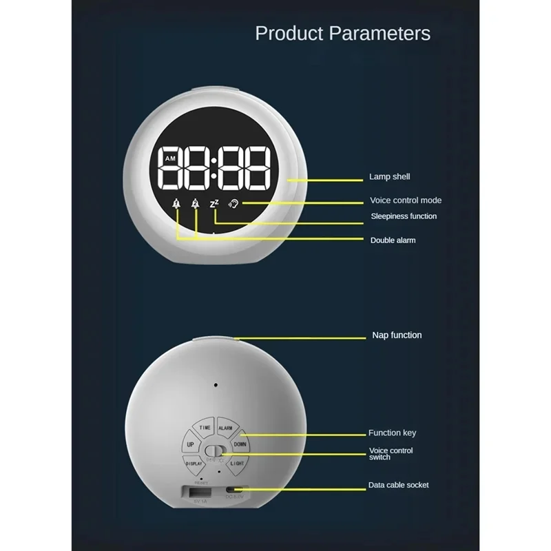 

Children's Alarm Clock with Dual Alarm, Adjustable Brightness Night Light, Voice Activation