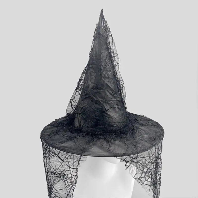 Heksenhoed kostuum voor dames heren tieners voor Halloween Party Cobweb Sheer