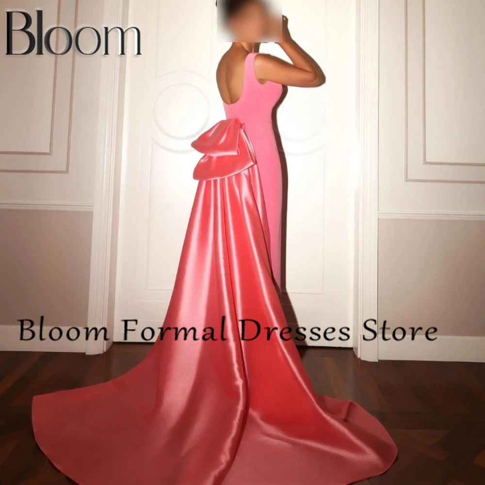 Bloom Customized Solid Color Crystal Sequined Solid Color Backless Bow Sweep Train A-Line Ankle Length Dresses Formal Occasions