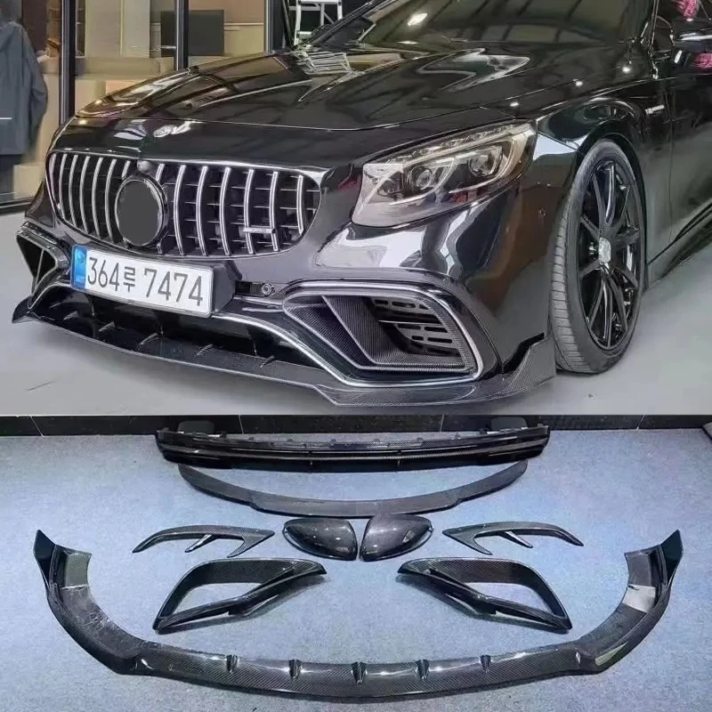 

Для Benz W217 C217 S Coupe S63 S500 AMG из углеродного волокна, передние вентиляционные отверстия для губ, задний диффузор, спойлер, комплект кузова автомобиля