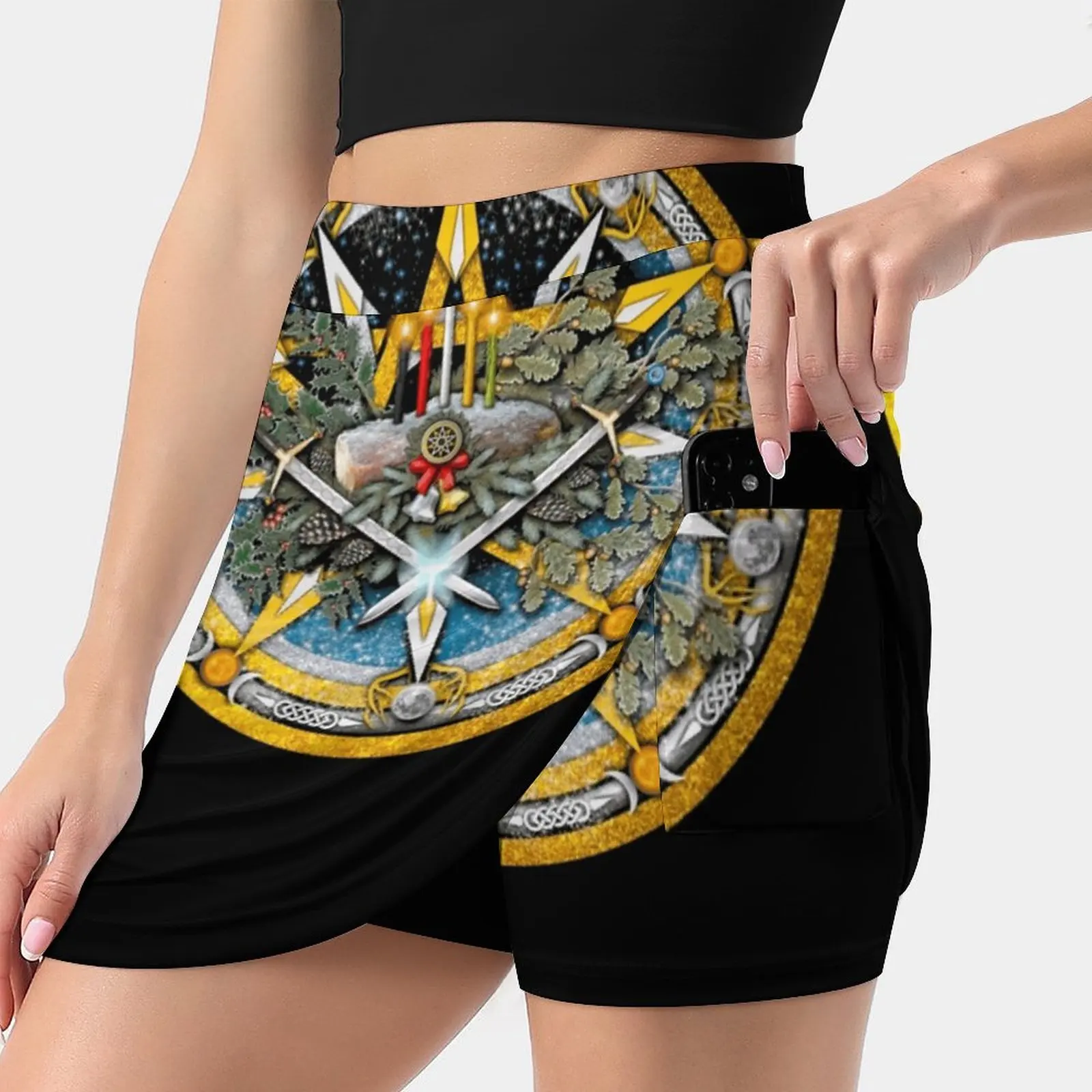 Pentacle Of The Winter Solstice / Yule S-4Xl Tennis Skirts Golf Fitness Athletic Shorts Skirt With Phone Pocket Pentacle