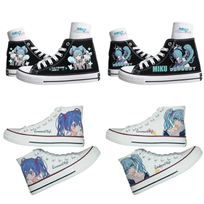 

Kawaii Hatsune Miku парусиновая обувь с рисунком Мику, тонкие тапочки с высоким/низким многофункциональным парным стилем