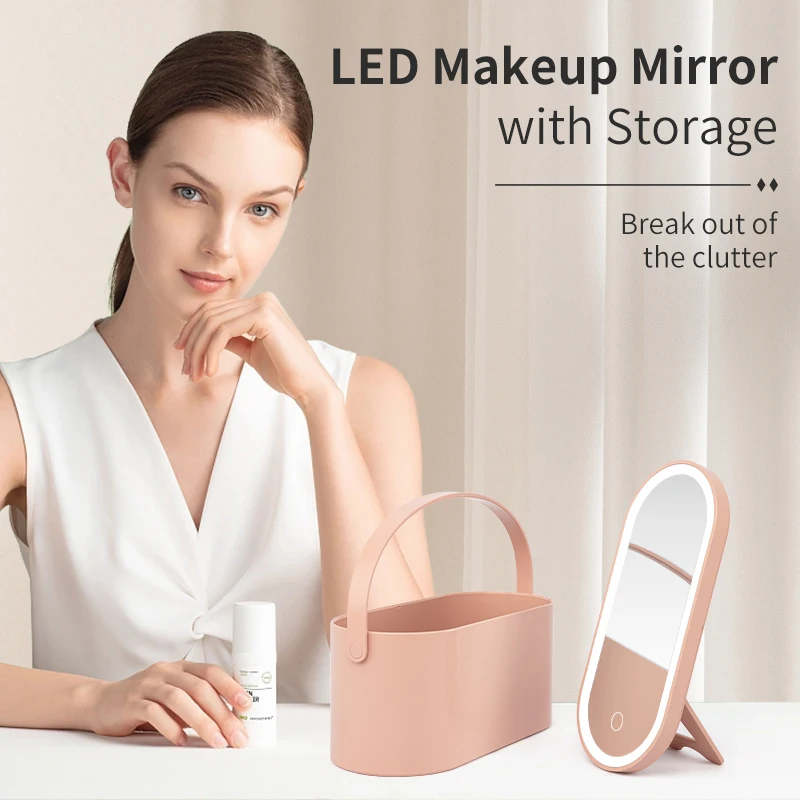 صندوق مكياج محمول باليد، حقيبة زينة LED مع بطارية 1500 مللي أمبير في الساعة 5200 كلفن ضوء أبيض حقيقي، منظم مستحضرات التجميل للسفر مع مرآة #1