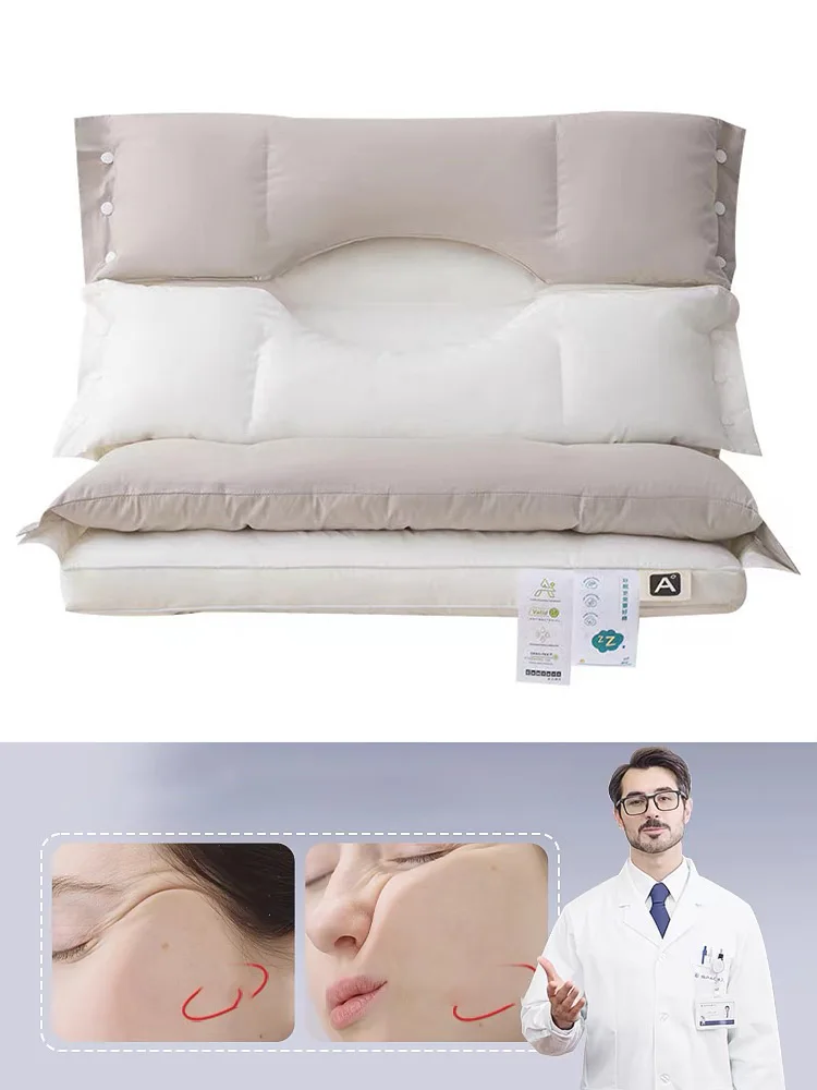 Two-way Cotton Cervical Orthopedic Pillow, Relaxing Neck Cone No Pressure on Face and Ears Help Sleep Three-Dimensional Pillows