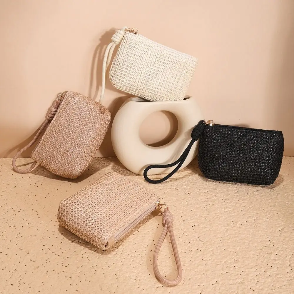 

Durable Straw Mini Wallet Mini Zipper Coin Purse Change Pouch Women Girls