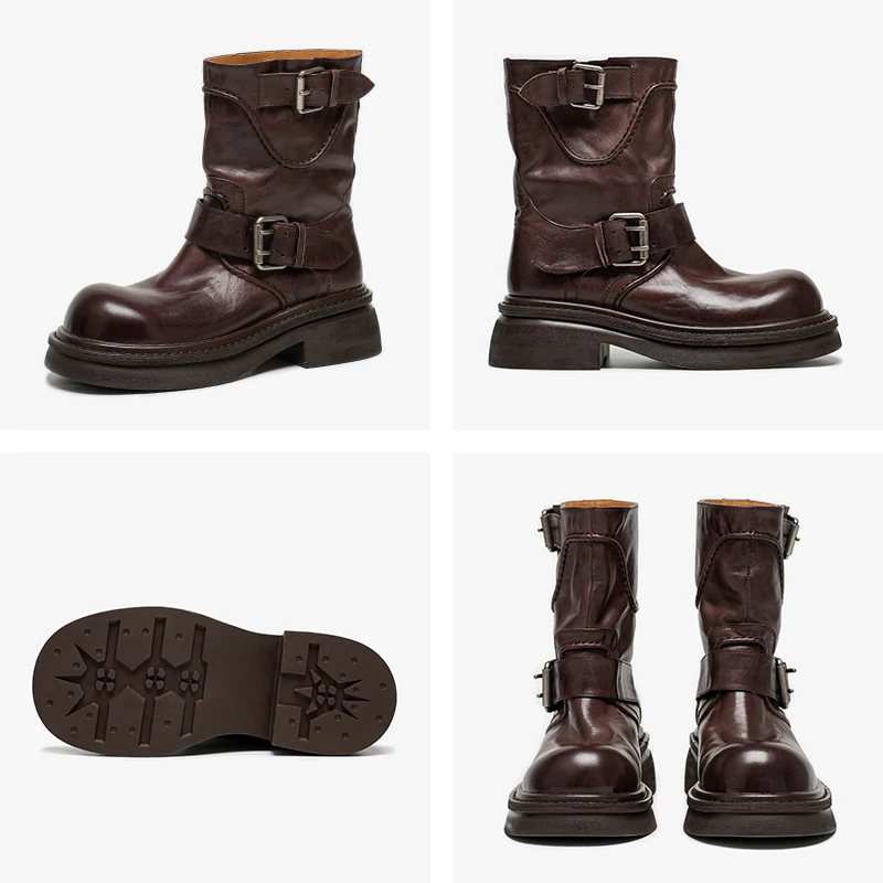 BEAUT0DAY حذاء من الجلد النساء جلد البقر الصبح جولة تو مشبك مزدوج حزام منصة الانزلاق على أحذية السيدات اليدوية 03A00