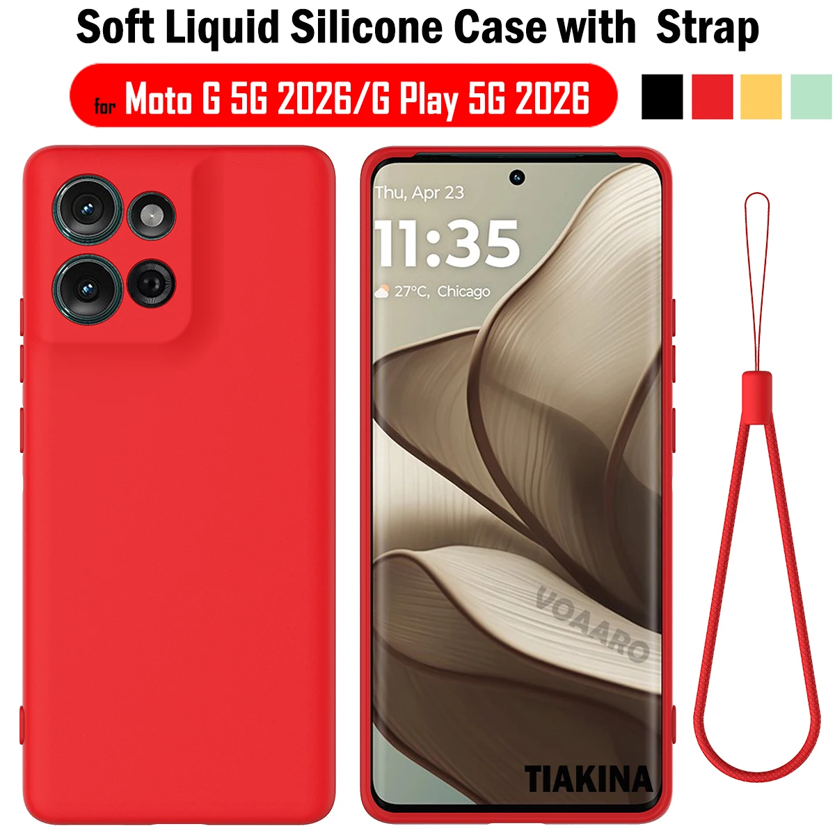 حافظة حماية كاملة لهاتف موتورولا موتو جي بلاي 5G 2026 لهاتف موتو جي 5G 2026 حافظة غطاء سيليكون سائل ناعم مع حزام #1