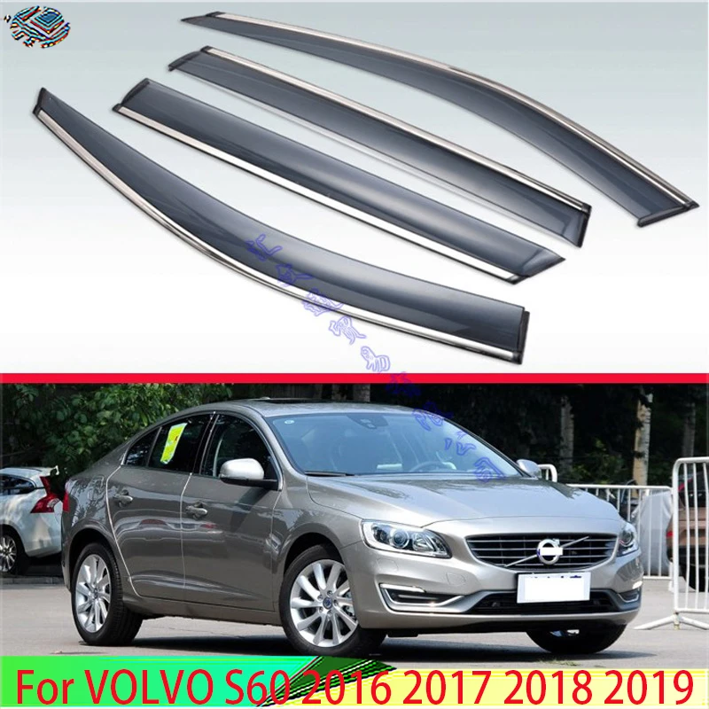 

For VOLVO S60 2016 2017 2018 2019 Plastic Exterior Visor Vent Shades Window Sun Rain Guard Deflector 4pcs