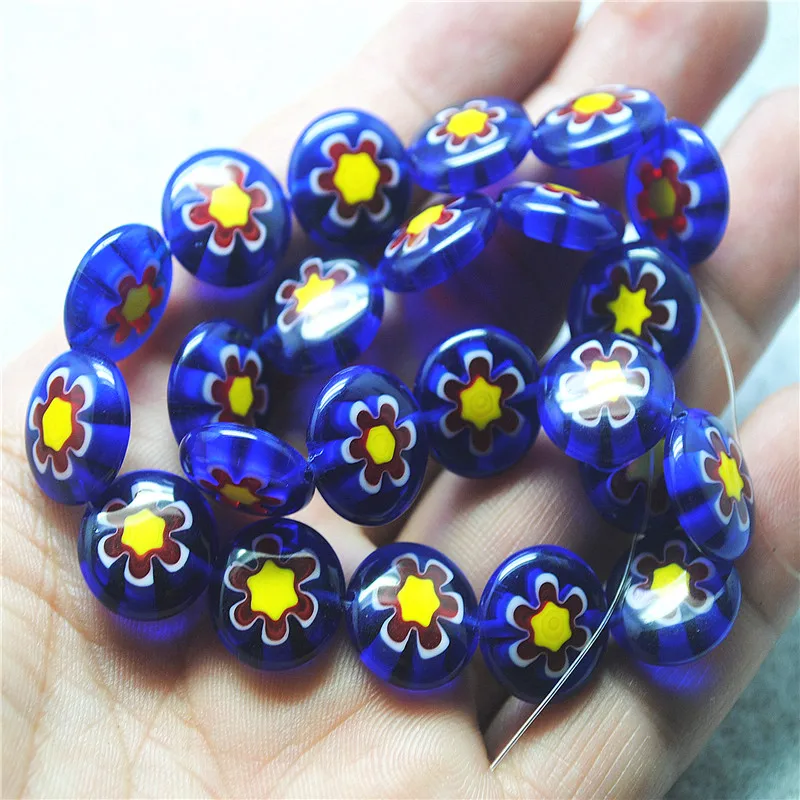 23PCS New Flower Glass Beads Strings Coin Shape Size 14MM DIY Women Bracelets Making Accessories Top Sellings