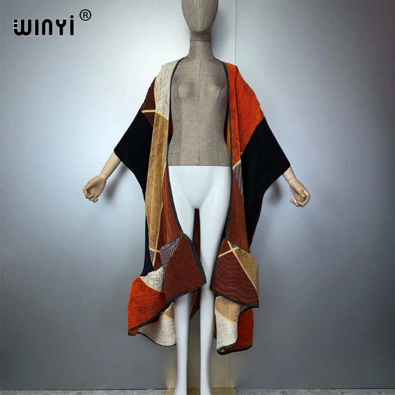 كيمونو نسائي من WINYI بتصميم مطبوع وطيات، معطف طويل، عباية دبي فاخرة، ملابس شاطئية، فستان بوهو، كافتان. 17