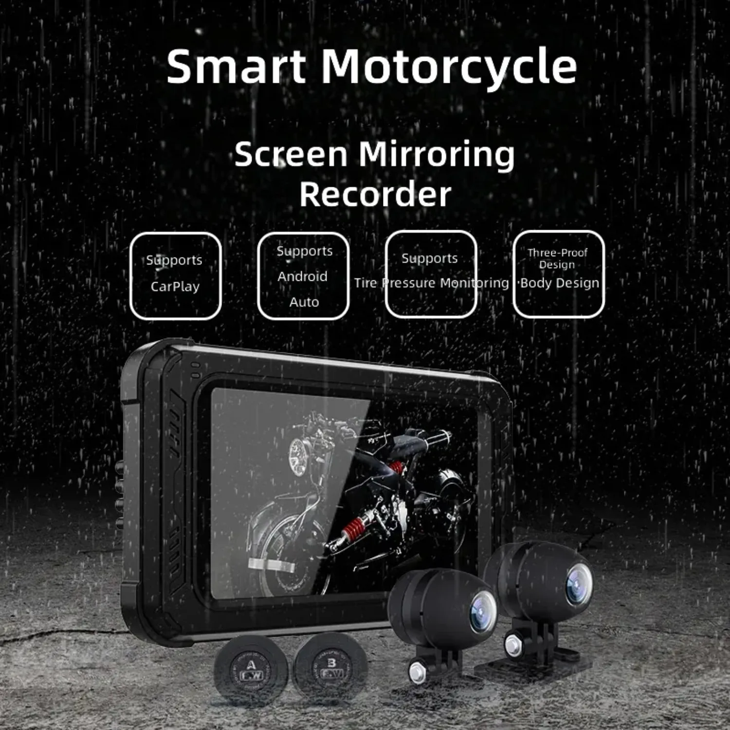 Portable 5-inch Motorcycle Black Box Recorder,Compatible with Apple CarPlay and Android Auto,Motorcycle Dash Cam with Navigation view 4
