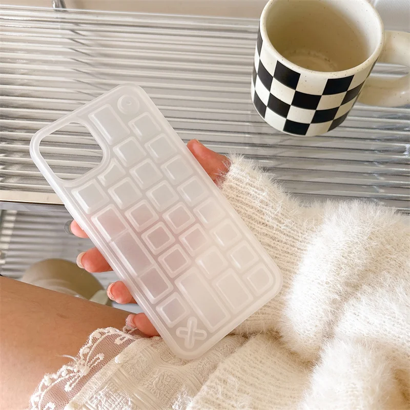 جديد الإبداعية أسود أبيض ثلاثية الأبعاد لوحة المفاتيح مكافحة سقوط غطاء من السيليكون آيفون 16 15 14 13 12 برو ماكس الكرتون لوحة المفاتيح لطيف غطاء الهاتف