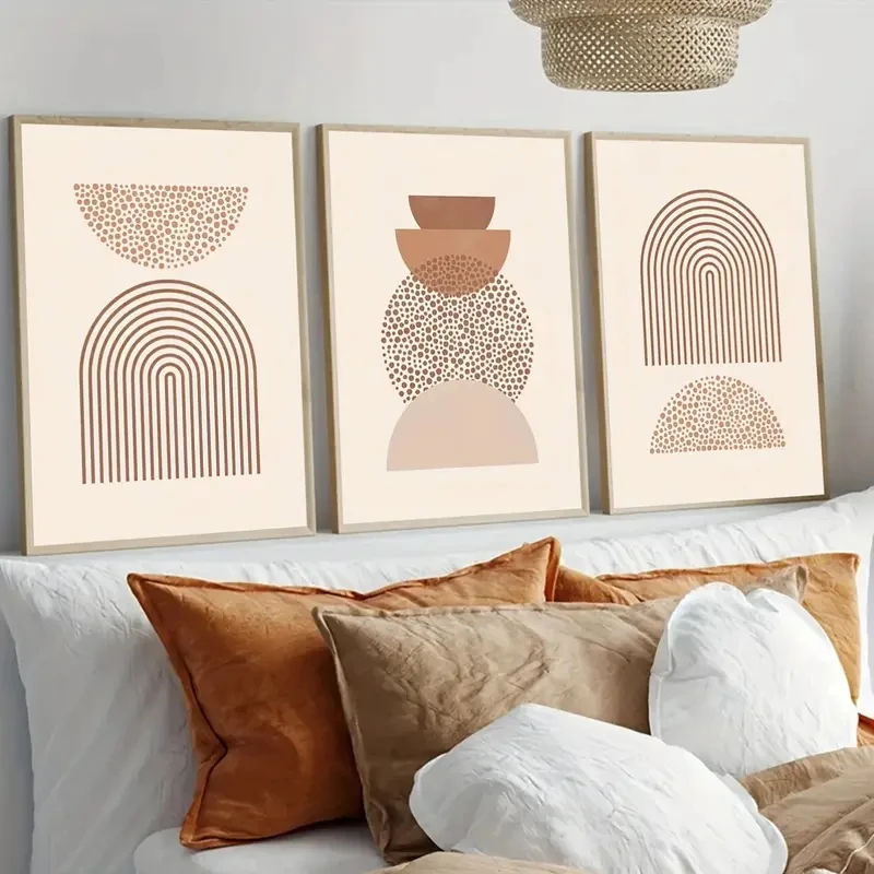 

3pcs/Set Abstract Bohemian Art Prints, Modern Geometric Dot Canvas Posters, Living Room, Bedroom, Home Office Home Decoration