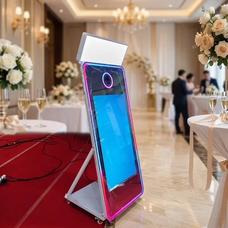 Smart Magic Mirror Selfie Booth iPad Camera Interactive Touchscreen Metal Frame Instant Print for Wedding Events Commercial