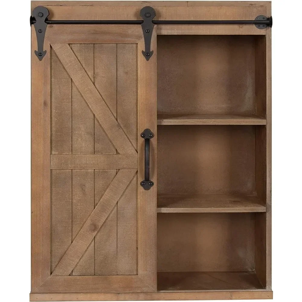 Wood Wall Storage Cabinet with Sliding Barn Door, Farmhouse-Style Wall Cabinet, Ideal for Use as a Bathroom Cabinet