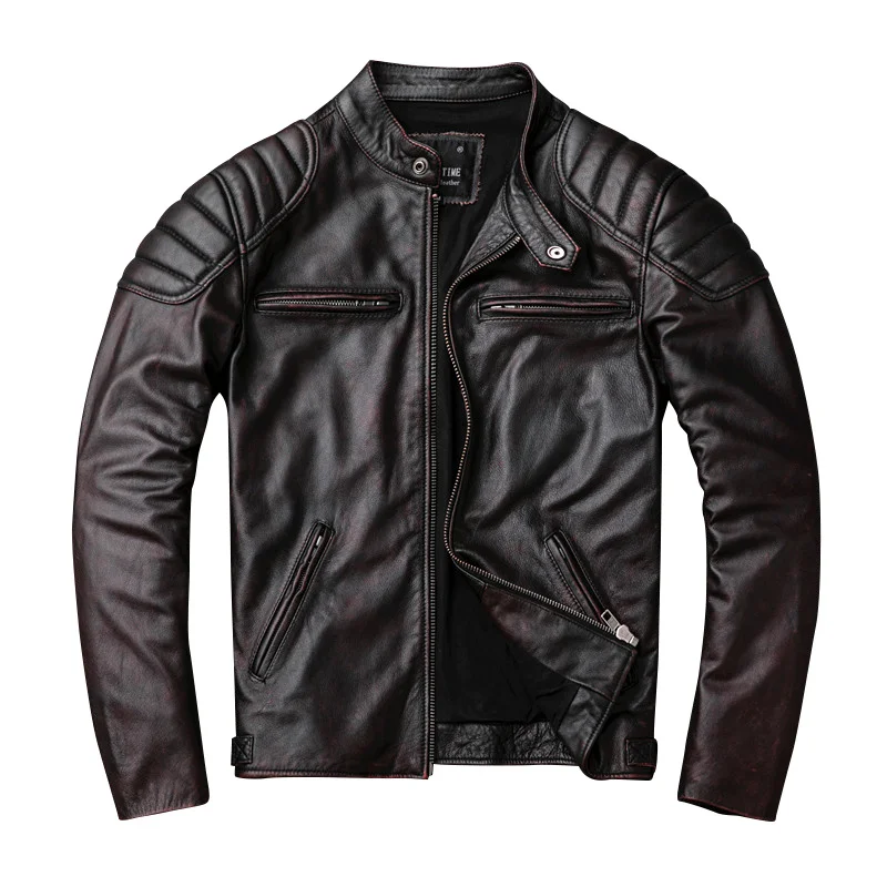 vintage Free genuine shipping,Brand leather jacket.mens brown motor biker cowhide coat.slim plus size jackets.outwear sales