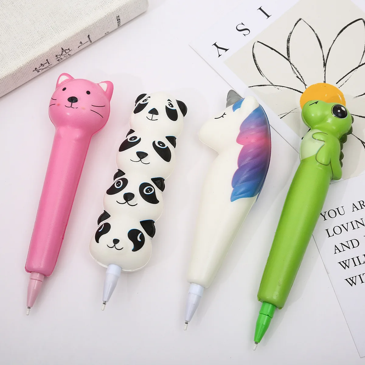 10Pcs Creative Stacking Le Panda Decompression Pen Vent Neutral Pen Slow Rebound Decompression Cartoon Learning Pinch