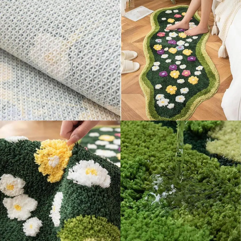 

Green 3D Moss Shaggy Non-Slip Washable Bath Mat & Runner, 2ft x 5.2ft for Bathroom & Shower