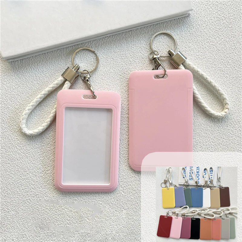 1pcs Keychain Student Card Holder Case Simplicity Solid Color Series Business Work Card for Women Kpop Idol Photocard Holder Bag
