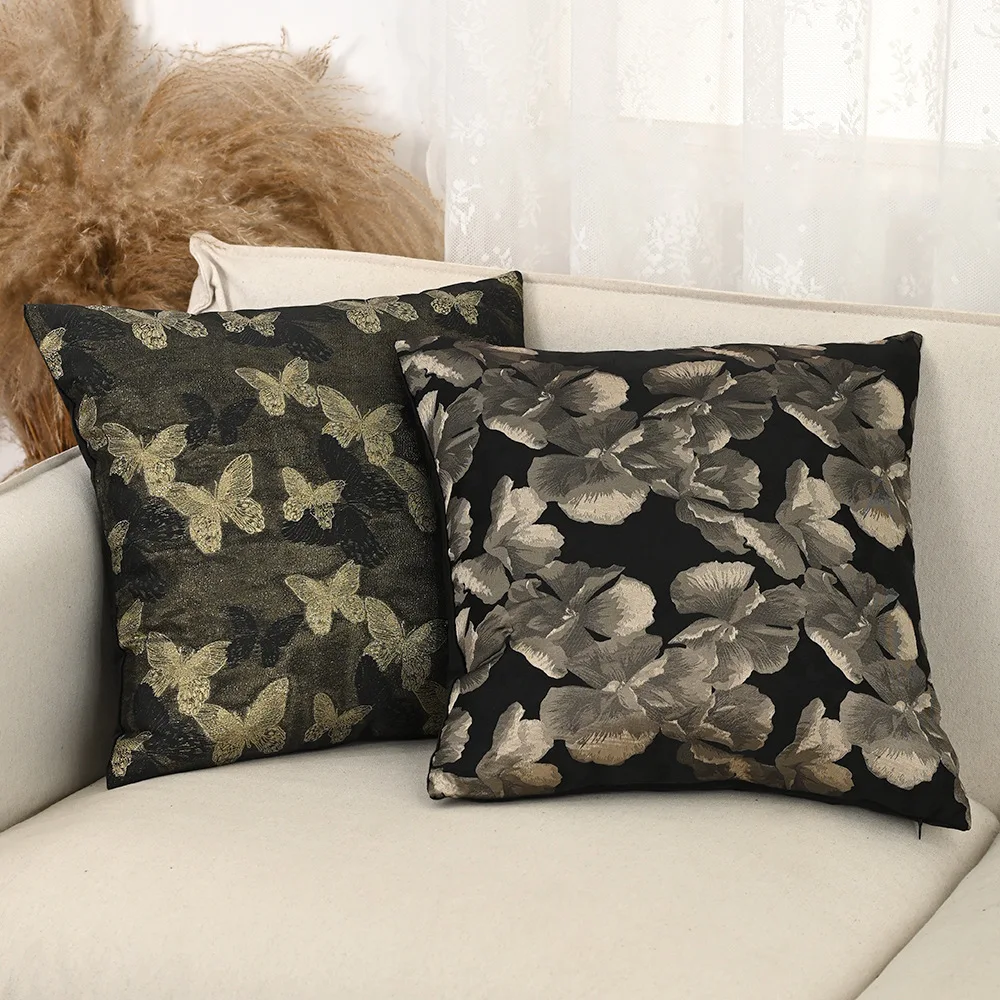 1pc Jacquard Black Gold Cushion Cover 45*45cm 30*50cm Room Decor Velvet Throw Pillow Cover for Sofa Livingroom Pillowcase