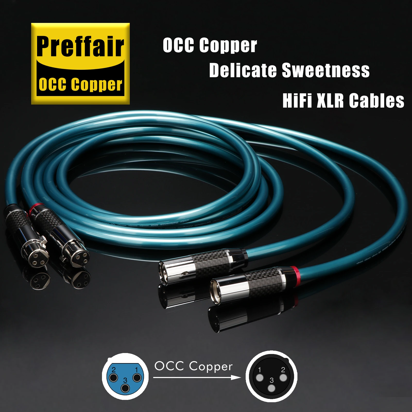 HiFi Pair 8N OCC Pure Copper Audio XLR Interconnect Cable With Rhodium Plated White Carbon Fiber XLR Plug