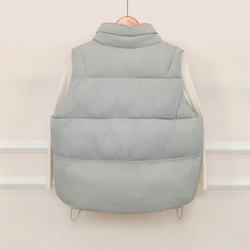 Damska krótka kamizelka puchowa z bawełny na wiosnę i jesień 2025, stójka, bez rękawów, luźna, ciepła, w stylu koreańskim, modna.