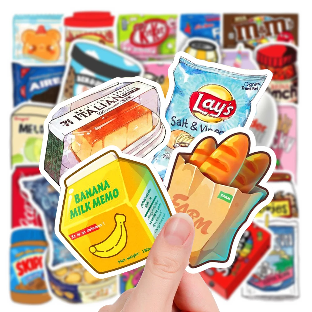 

10/30/50pcs Cartoon Snack Food Packaging Stickers Cute Graffiti Decals DIY Luggage Phone Stationery Funny Decoration Sticker Toy