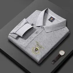 2024 New Spring and Autumn High Quality Casual Business Flip Collar Embroidered Loose Oversize Long Sleeved Polo Shirt for Men
