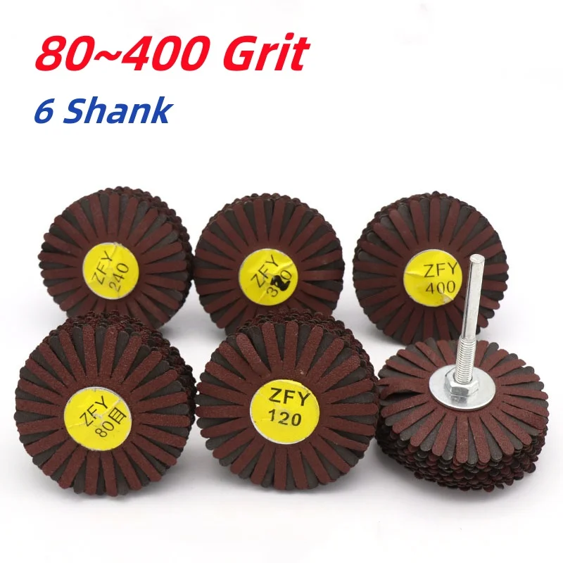 80~400 Grit Sanding Flap Disc 6mm Shank Abrasive Tool For Rotary Power Tools Rust Removal Sandpaper Grinding Wheel Head