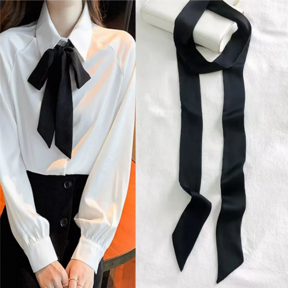 Satin Solid Color Silk Scarf Headband Korean Fashion Hair Bow Hair Accessories Feminine Imitation Silk Belt Women'S Neckerchief