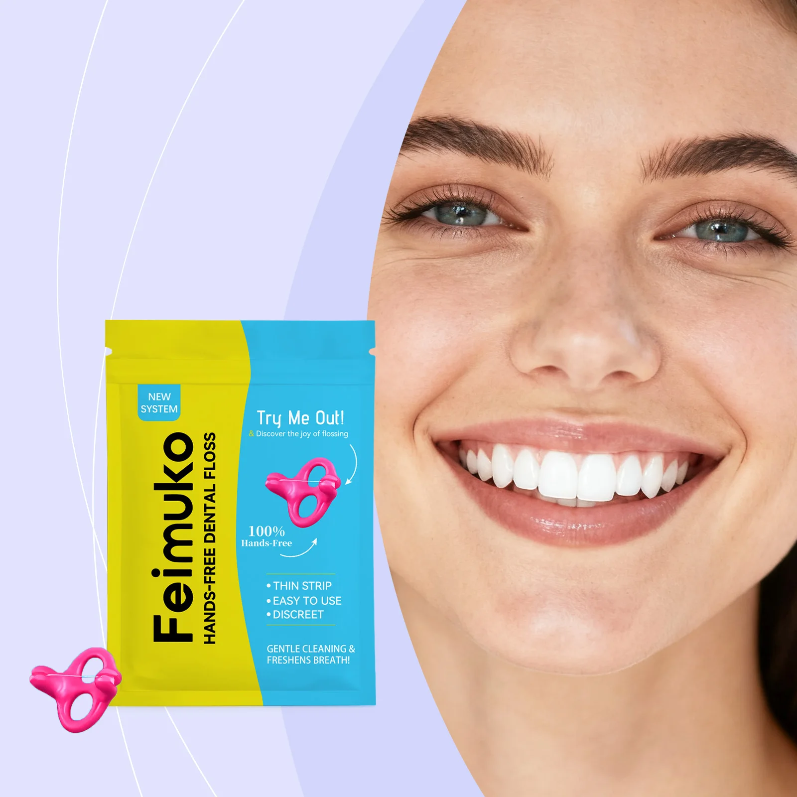 Hands-free dental floss - hands-free design fits between teeth to clean and protect gums, freeing your hands and portable