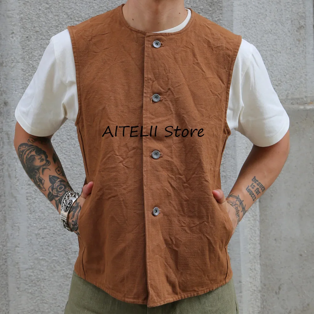 

Vests Linen Men's Sleeveless Vest Man Round Neck Suits Single-breasted Casual Two Side Pockets Working Suit Classic Blazer