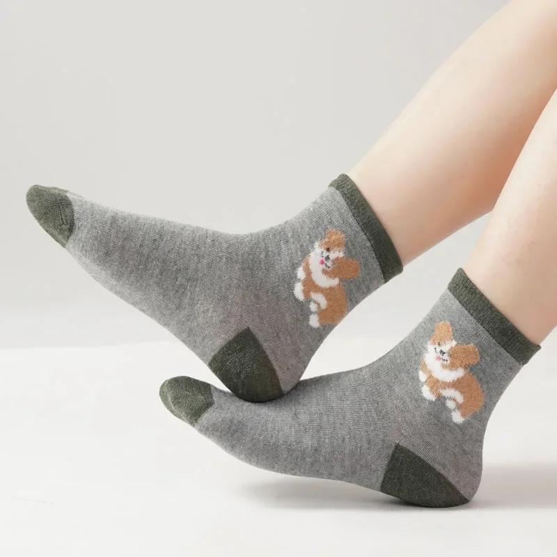 

2 пары хлопковых милых коротких носков с героями мультфильмов, женские модные шерстяные носки в японском стиле для девочек и собак, забавные милые чулочно-носочные изделия