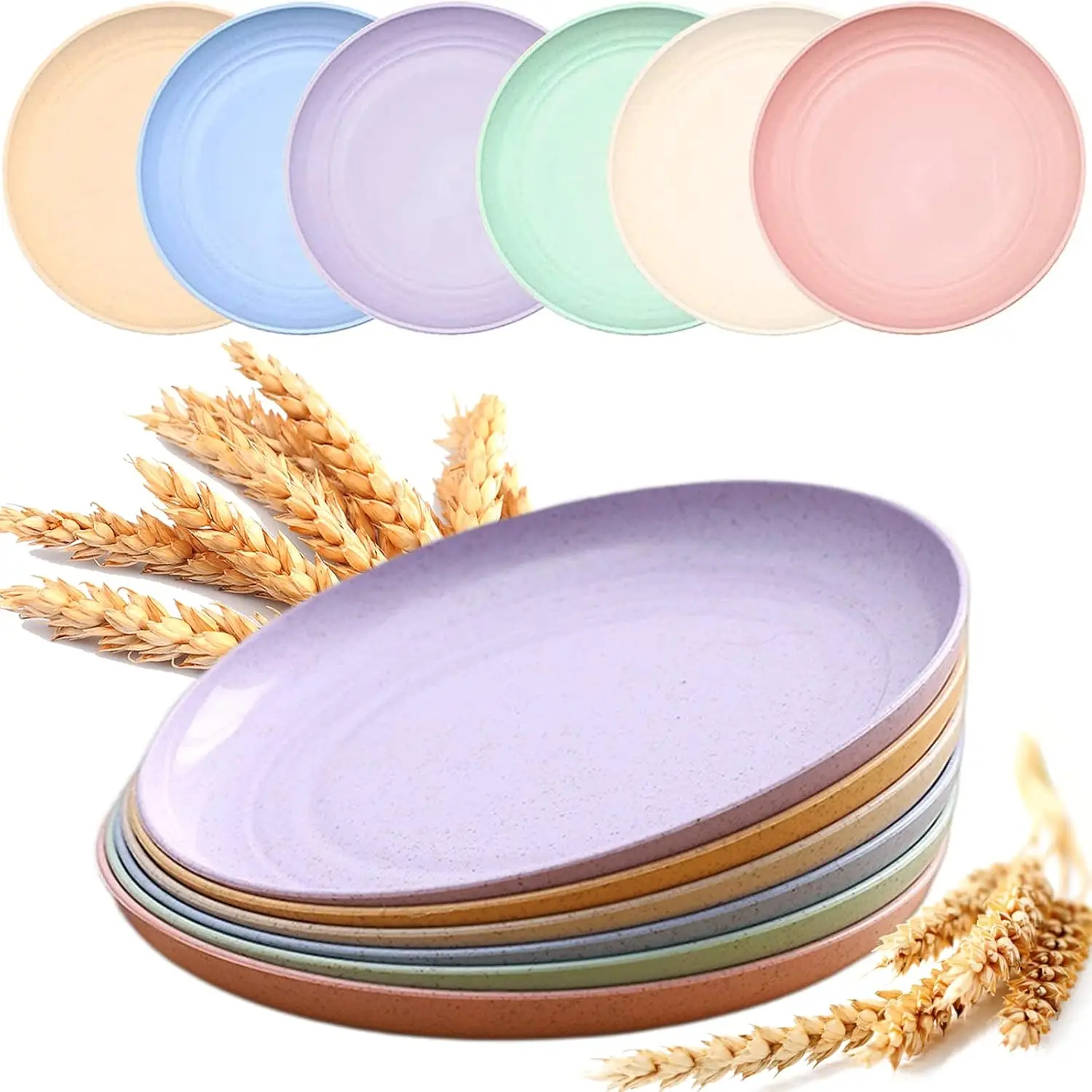 

6 Pack Unbreakable Wheat Straw Dinner Plates 10 Inch Reusable Lightweight for Camping Kitchen Dishwasher Microwave Safe