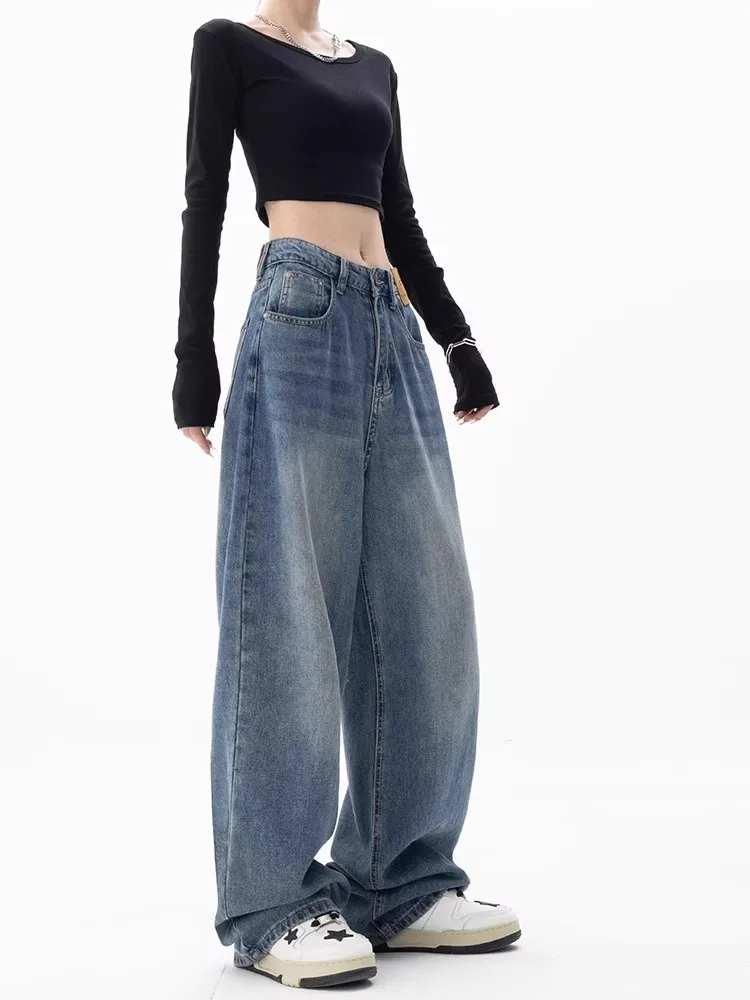 High Waist Wide Leg Straight Jeans Women's Slimming Design Long Pants Autumn Season Pear ape Body Pants Fem