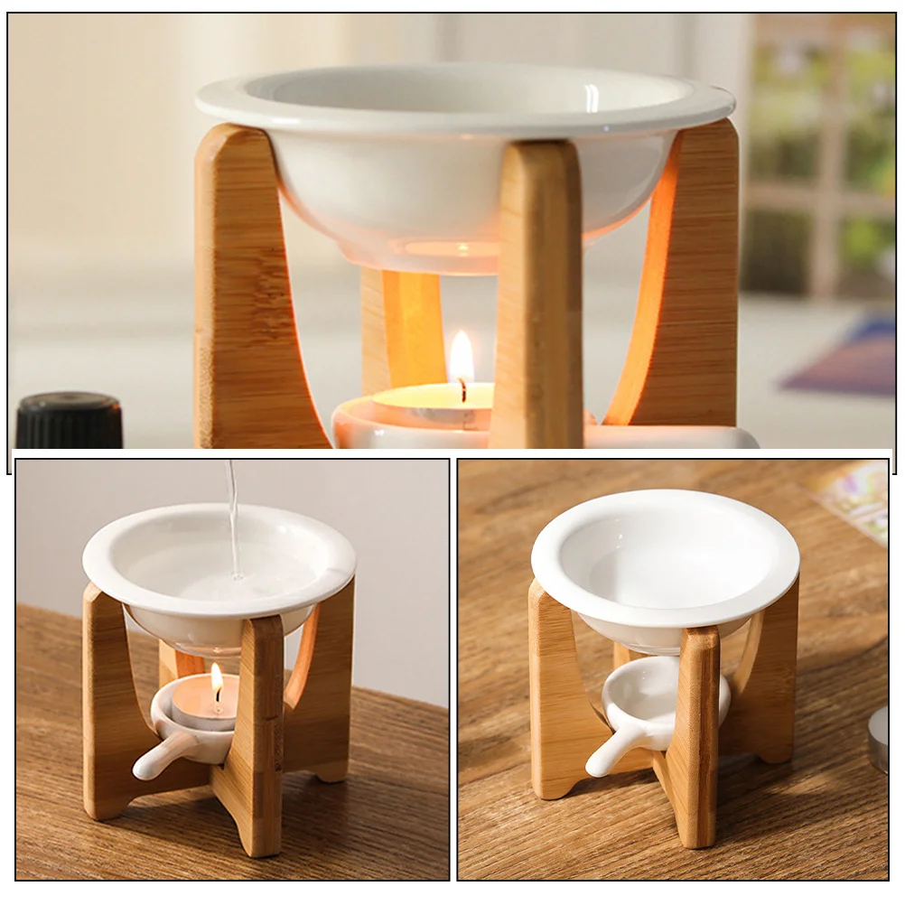 

1Set Bamboo Ceramic Tealight Essential Oil Burner Wax Melt Warmer Aroma Diffuser Longtime Use Tealight Holder