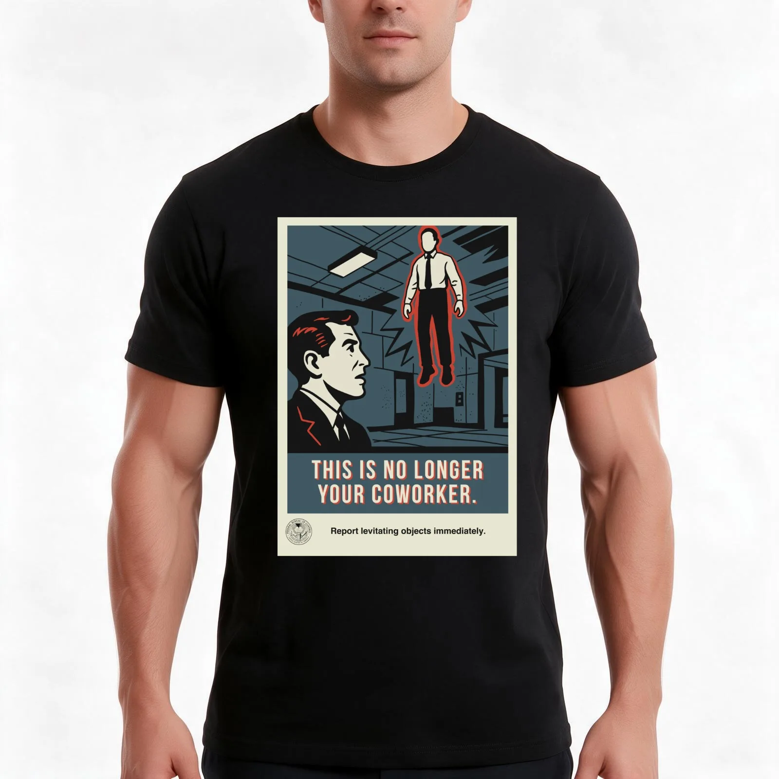 Federal Bureau of Control ?Levitating objects’ poster T-Shirt, Summer Casual Cotton Tee, Oversized Streetwear Tops, 100% Cotton