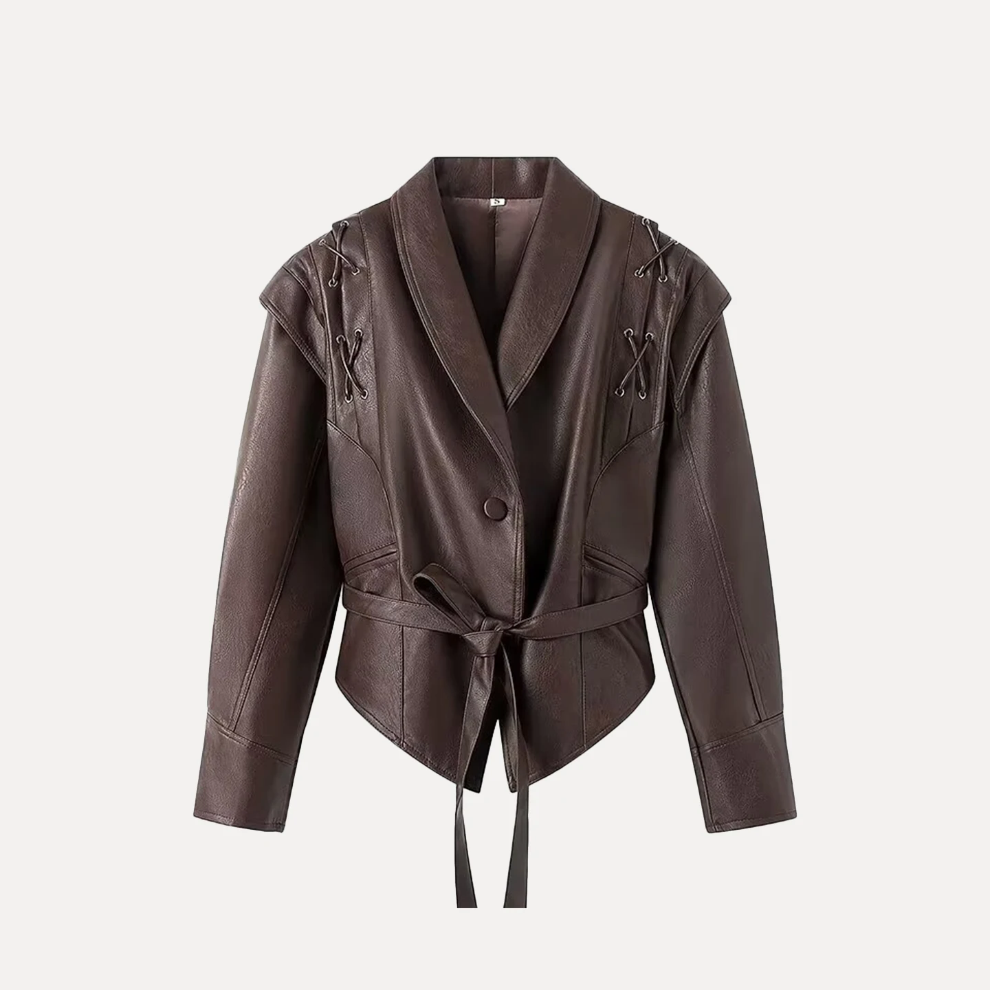 Ele Retro Leather Jaet Women's Faion Personali Aosphere Autumn New Arrival ort Outerwear Casual Sle Z