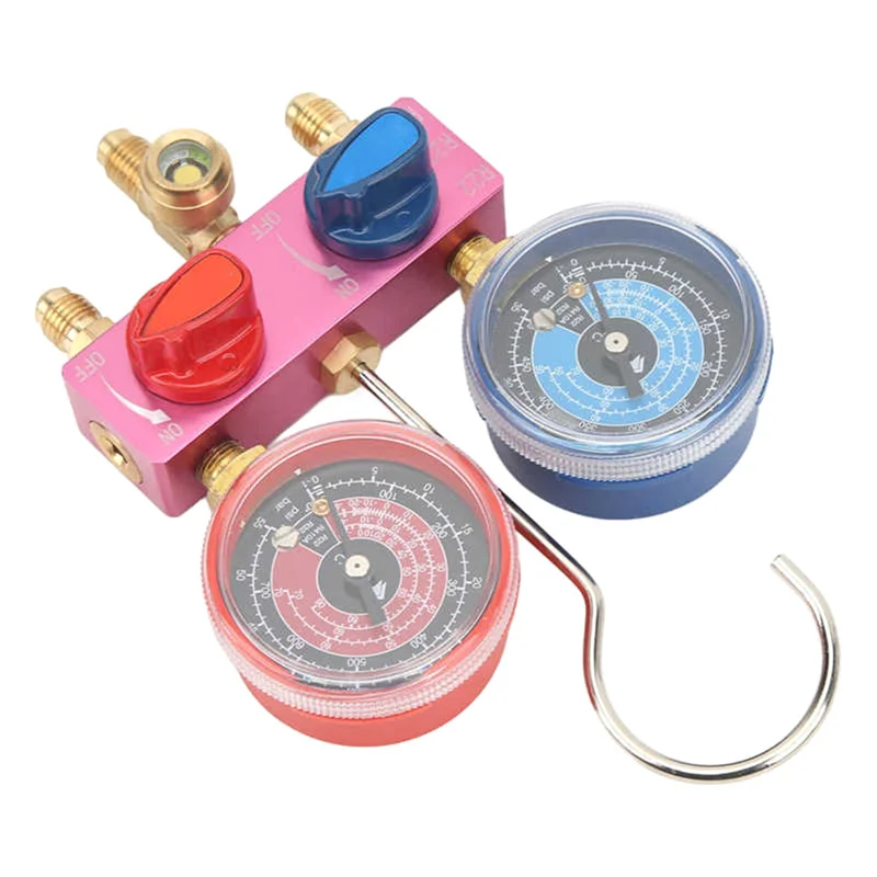 HS-M02 Refrigerant Diagnostic Manifold Gauge G1/4 Condition Manometer Pressure Gauge Refrigeration Tool for R22/32/R410A