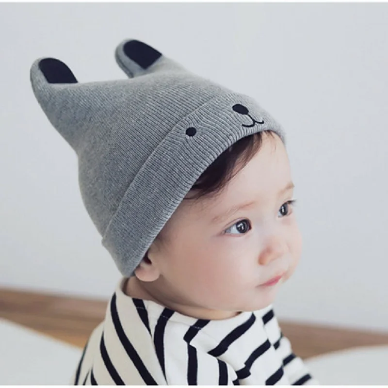 

Newborn Spring Hat Crochet Grey Baby Bear Ear Infant Bonnet Baby Cap for Girls Boys Kids New Baby Spring Autumn And Winter