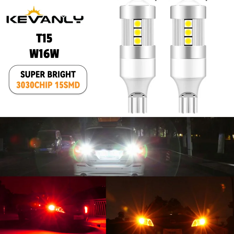 KEVANLY 2PCS T15 W16W 921 912 LED Bulbs 12V Car Reverse Backup Signal Light Super Bright Amber Red White Auto Lamp Replacement