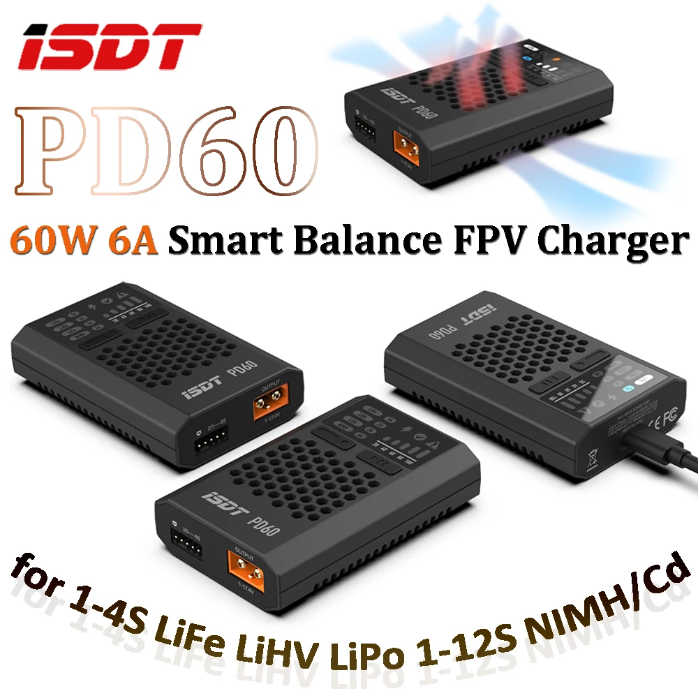

ISDT URUAV PD60 60W 6A Smart Balance FPV Charger Type-C Input for 1-4S LiPo Battery RC FPV Racing Drone Quadcopter Multirotor