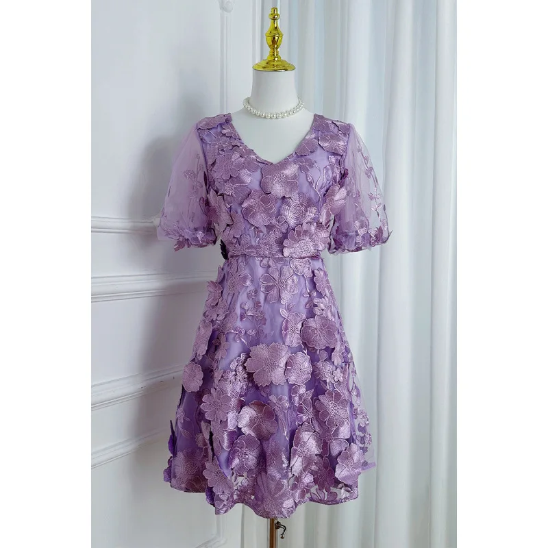 Тяжелая работа ручной работы V-Ne Puffy Sve Dr Pure Color Маленькая подставка V-Ne Bubble Sve Dr для женщин