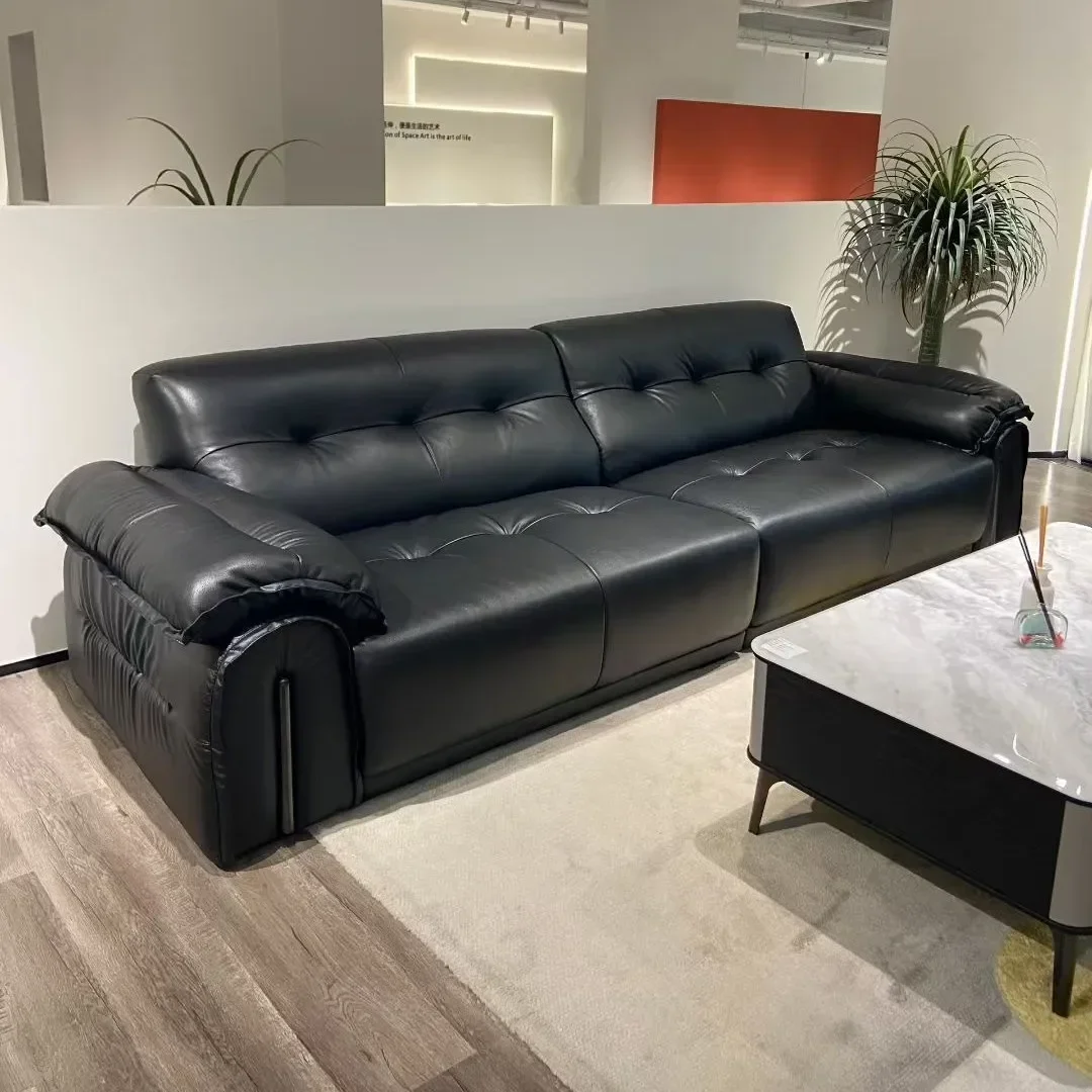 small apartment living room modern simple light luxury black straight row three-person sofa medium antique style