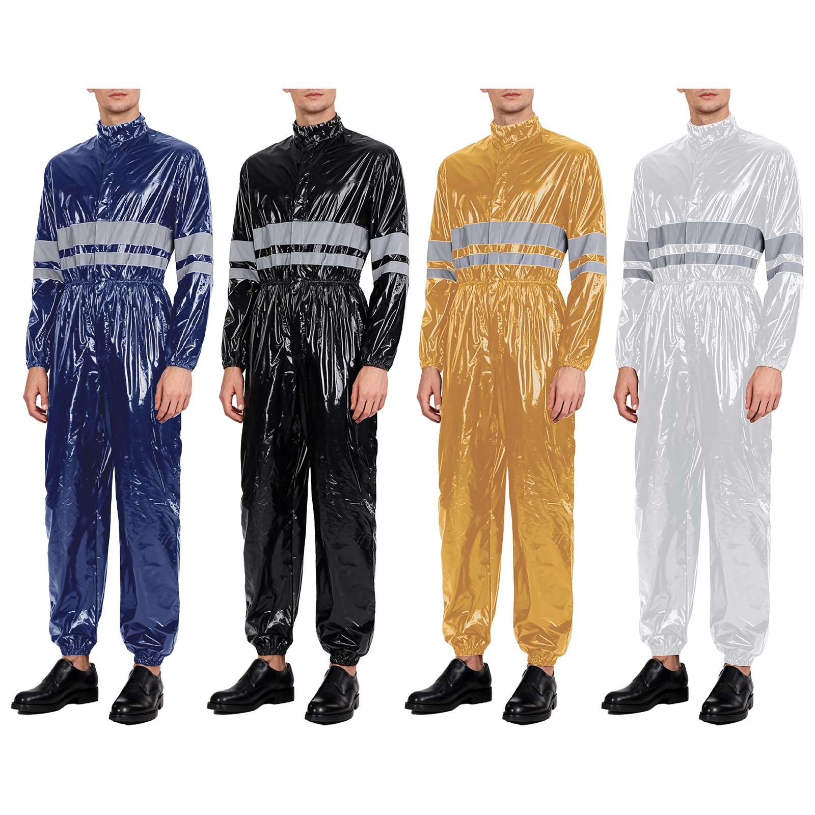 الرجال لامعة وضوح عالية المآزر مقاومة للماء ورشة عمل المصنع أزياء العمل طويلة الأكمام مرونة الخصر سستة بذلة #5